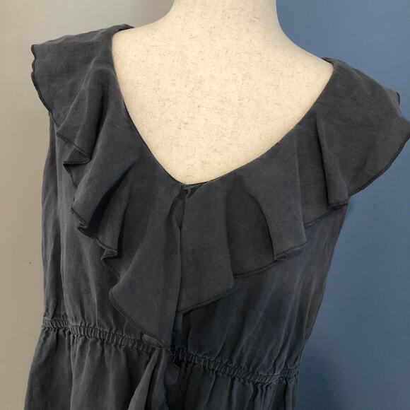 VTG 90s Russ Berens Malibu Gray Ruffle Midi Dress L Coastal Minimalist Made USA - Picture 3 of 12